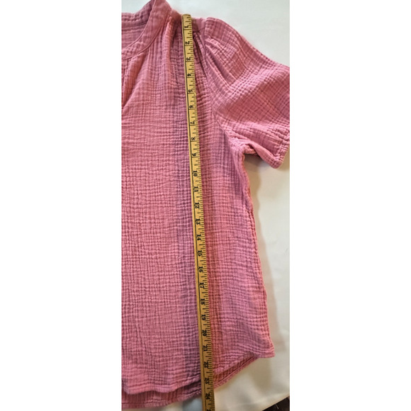 J.Crew Women’s XS Pink Cotton Gauze Henley Top – Short Sleeve Summer Spring Airy - Picture 6 of 7
